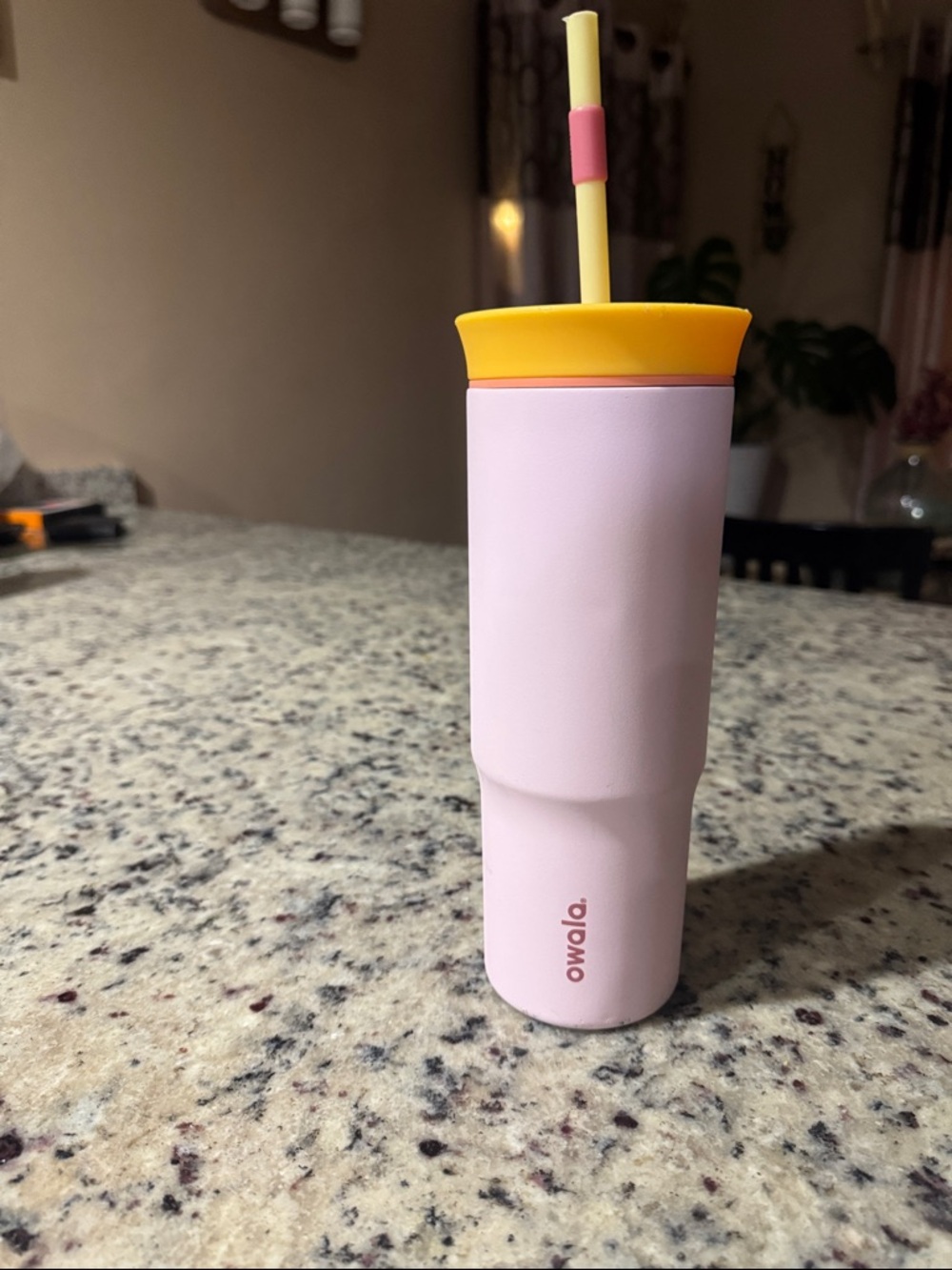 Owala Pink & Yellow Travel Tumbler with Straw